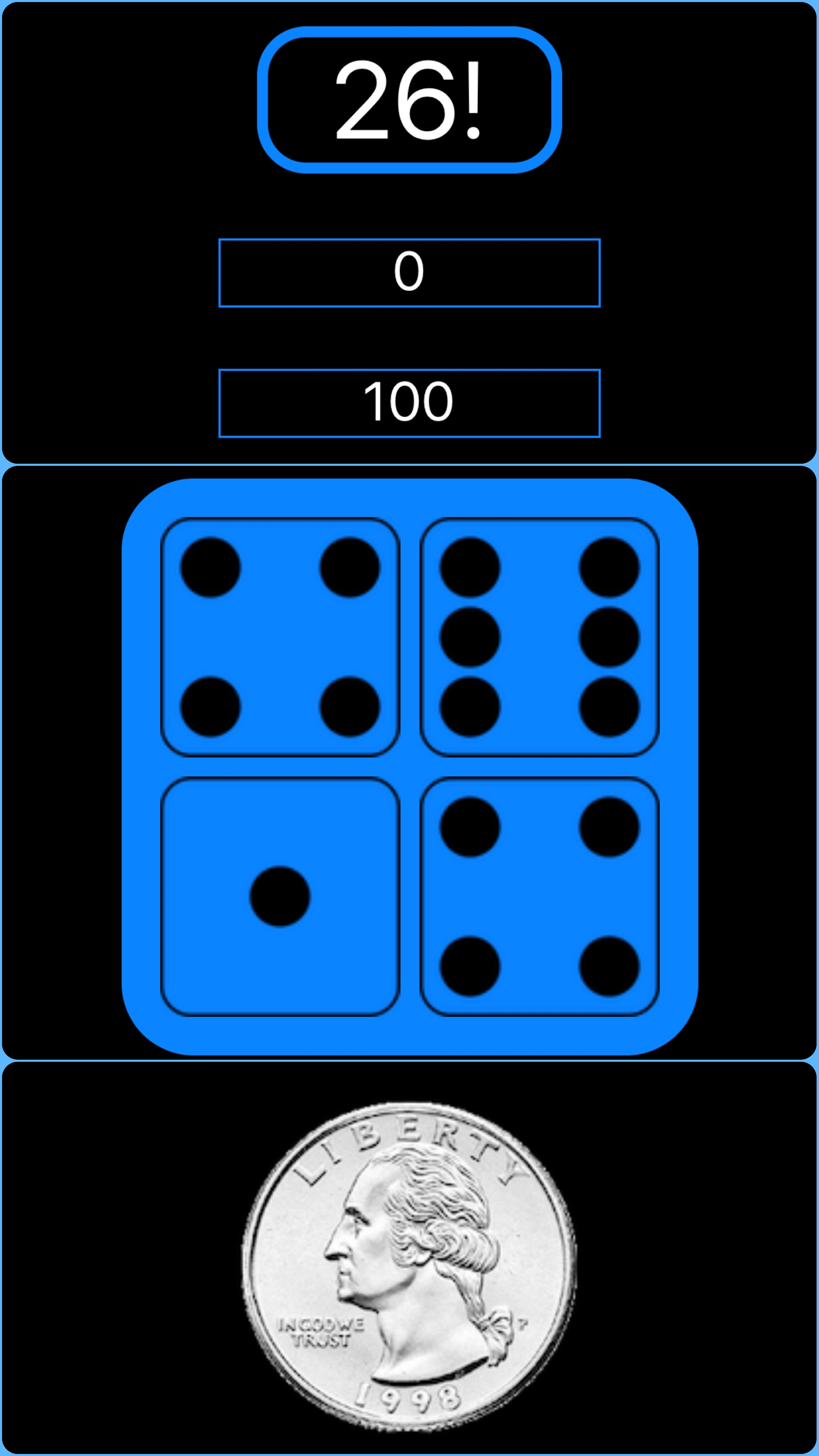 Your-Randomizer view of random number, dice roll, and coin flip together